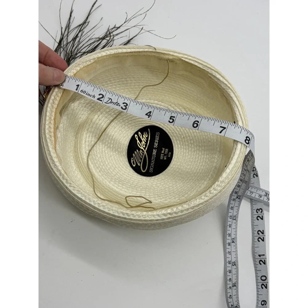 Mid Century Woven White Pillbox Cocktail Fascinator  Hat Peacock Feather Brooch